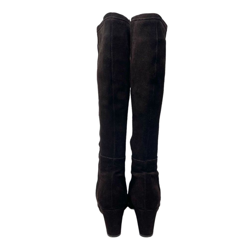 Pepe Jeans Suede Tall Wedge Heel Boots - Dark Brown - Size 40 - Picture 4 of 8